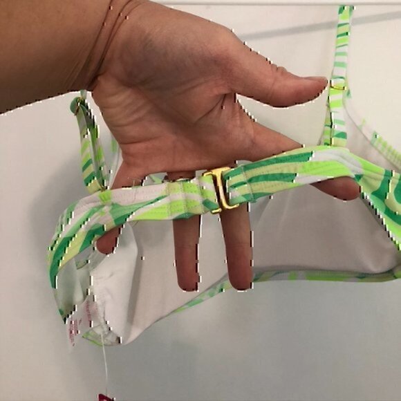 NEW NWT XHILARATION Lime Green White Stripe Scoop Neck Bralette Bikini Top XL - Picture 10 of 12